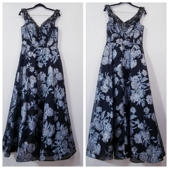 Cameron Blake Metallic Floral Rhinestones Formal Long Dress - Picture 1 of 15